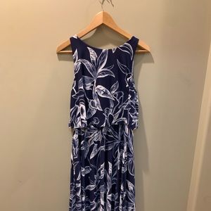 Soma blue pattern dress with uneven hem.